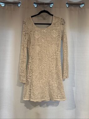 Long-Sleeve Ivory Lace Fit & Flare Dress